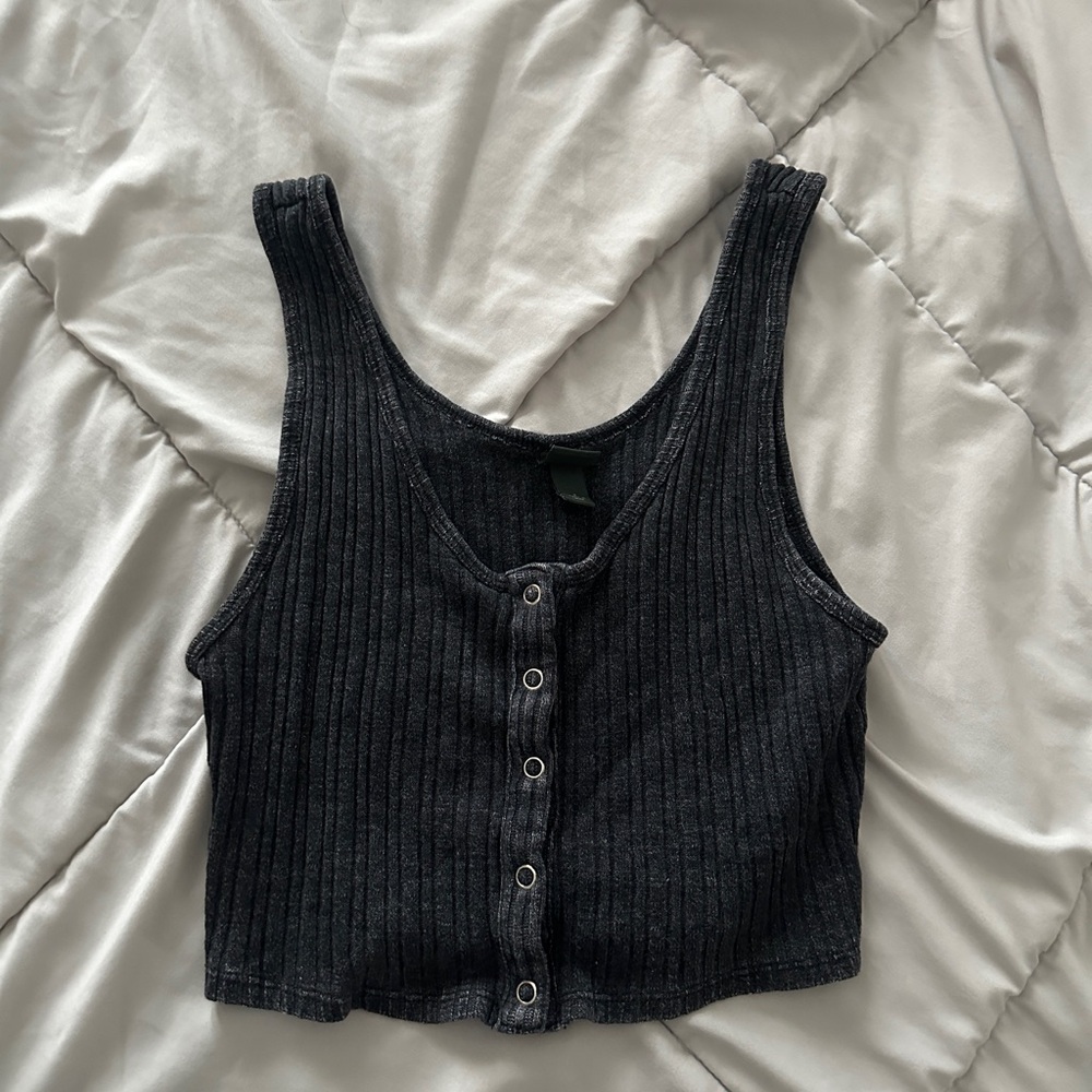 Wild Fable Charcoal Ribbed Button Tank Top
